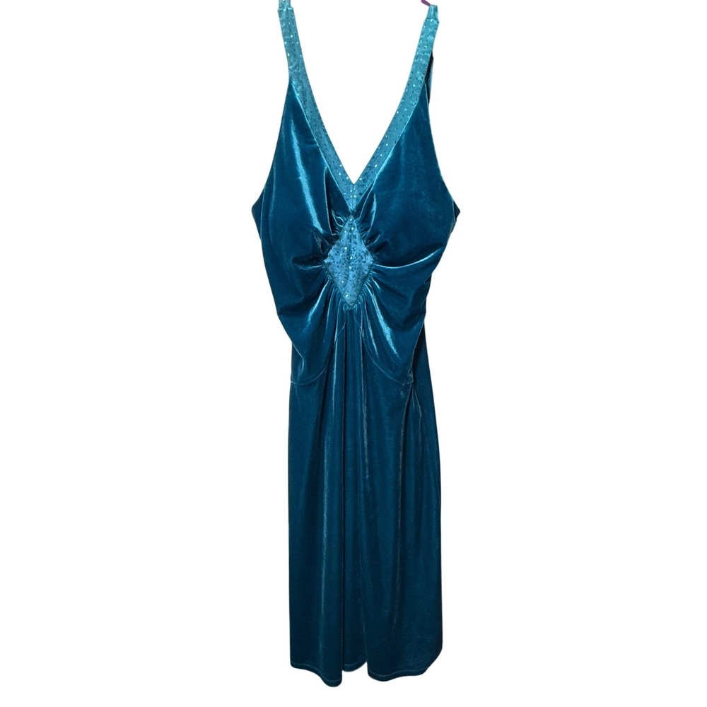 Vintage Sangria Blue Velvet Feel Retro Staple Dress with Beading‎ Size 6